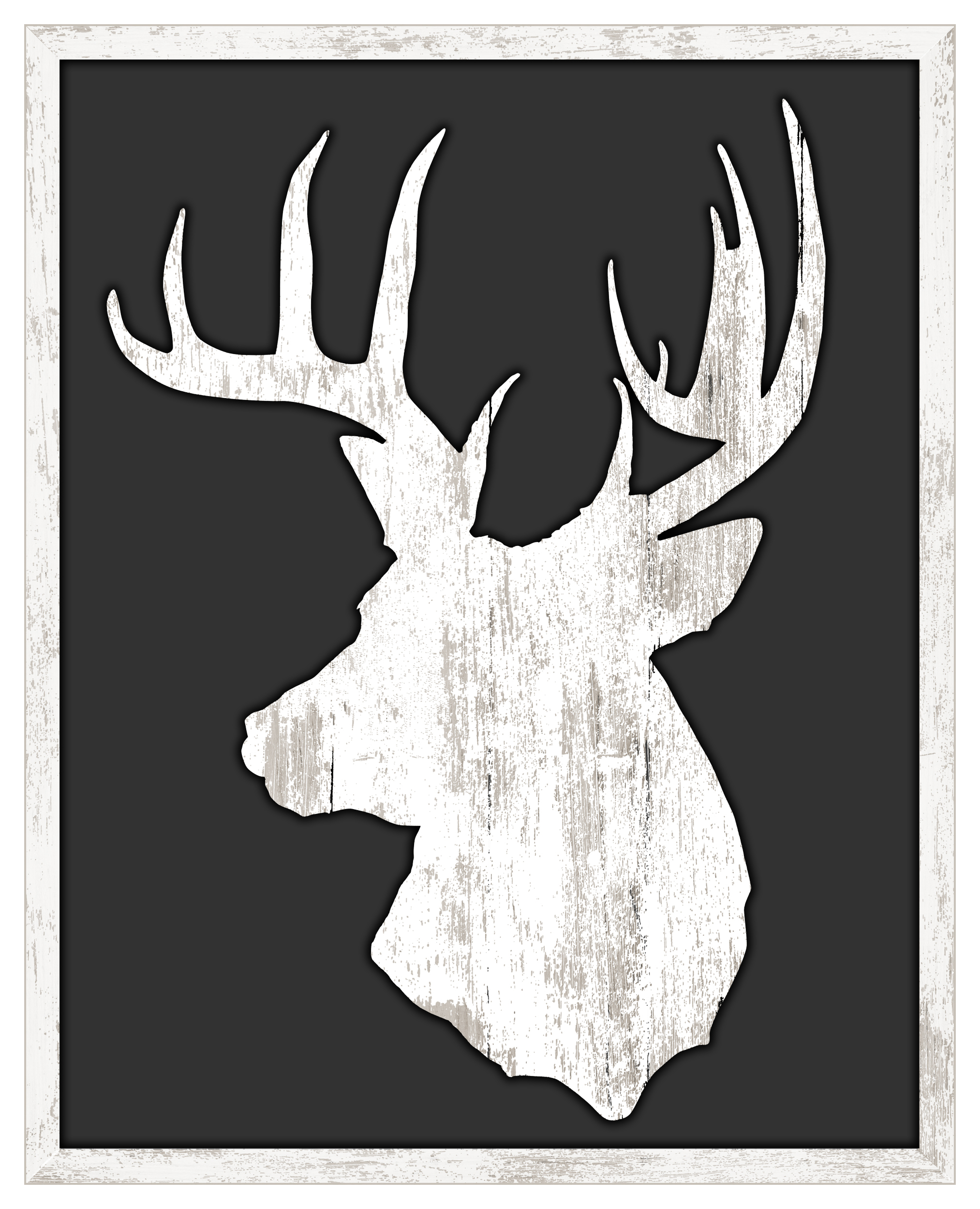 Reflective Art Whitetail Buck with Black Background Framed Silhouette ...